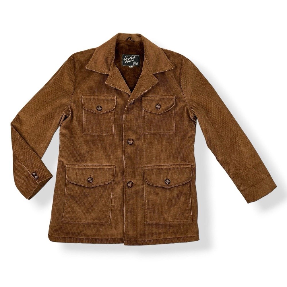 English Squire Jacket 40 Brown Corduroy Long Sleeve Button 60s 70s Vintage
